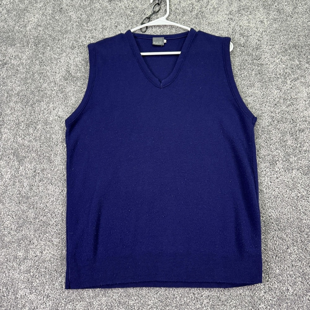 Mister Man Sweater Vest Mens Medium Blue Acrylic Knit V Neck Made USA Casual